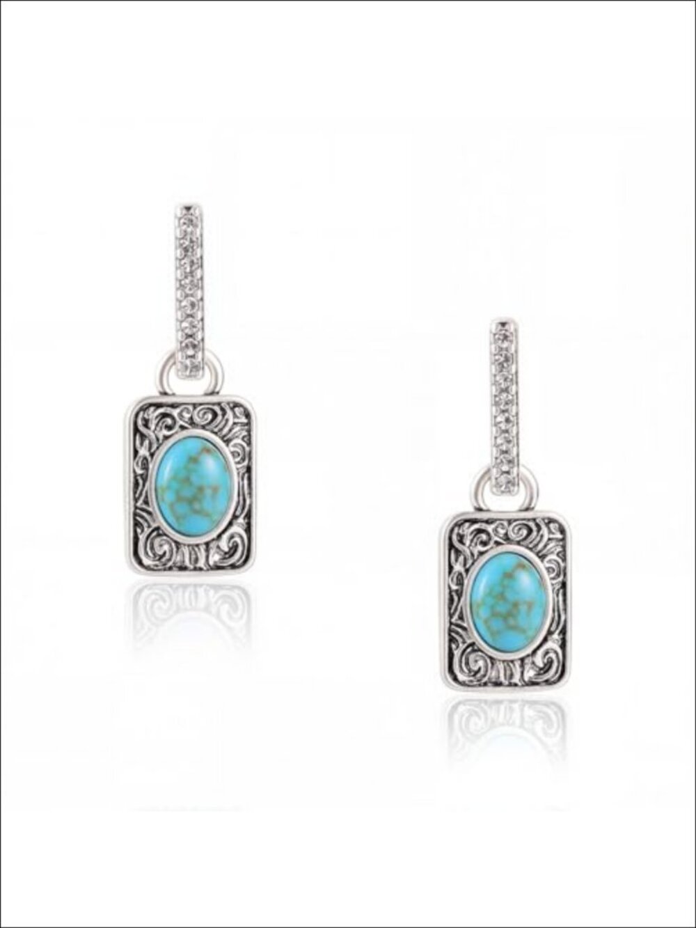 Turquoise Square Hoop Earrings Stainless Steel Western Jewelry Gift